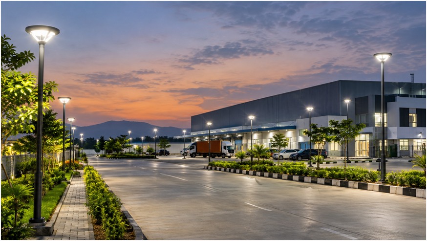 LED post lighting solutions for a commercial and industrial area in Coimbatore